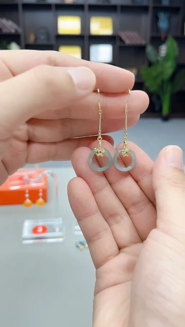 银S925镶嵌翡翠耳饰T06