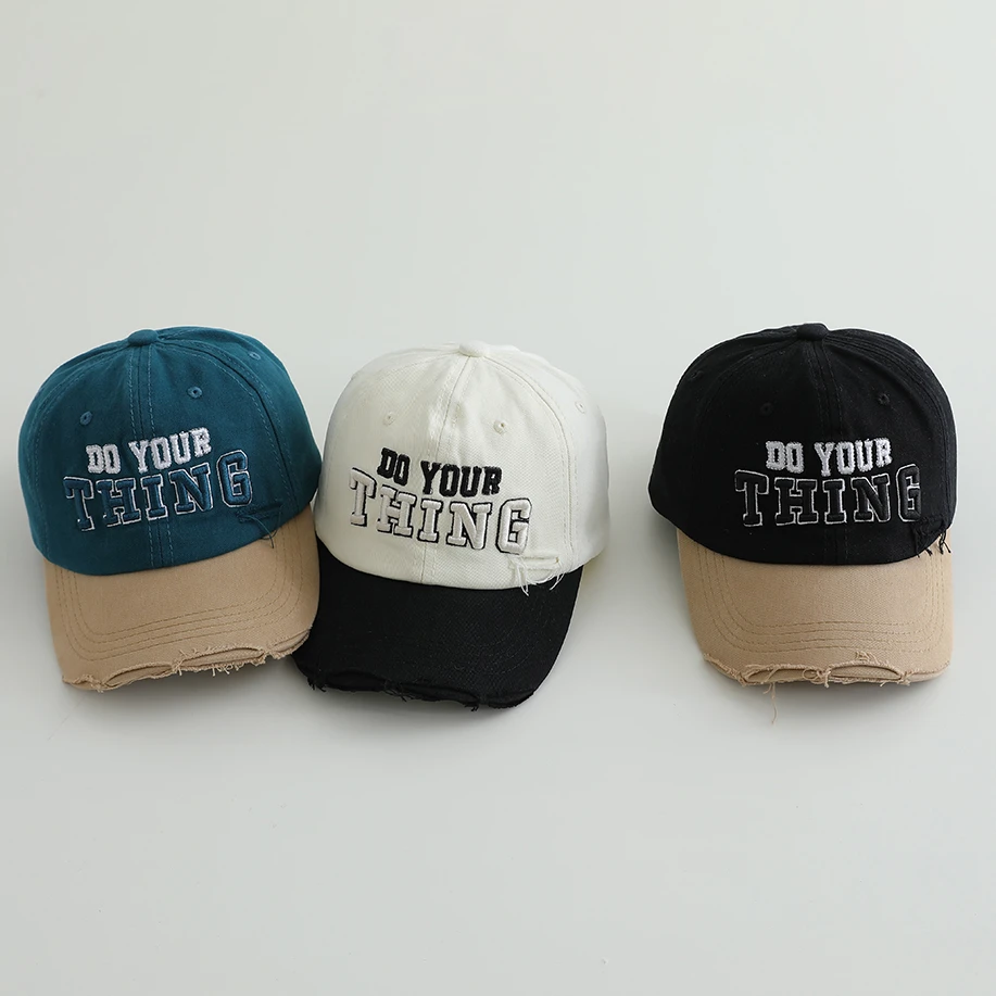 儿童棒球帽做旧磨边男童女童春字母品质潮款3-10岁小孩宝宝鸭舌帽