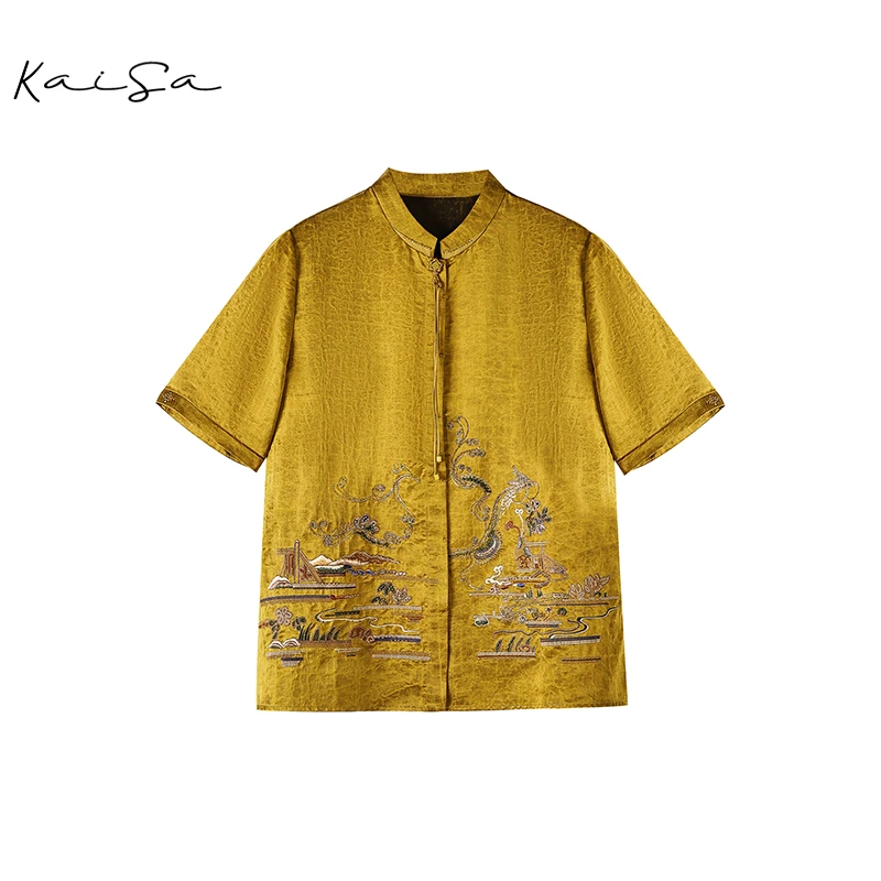 【锦绣山河】金龟重缎100%桑蚕丝香云纱上衣9619