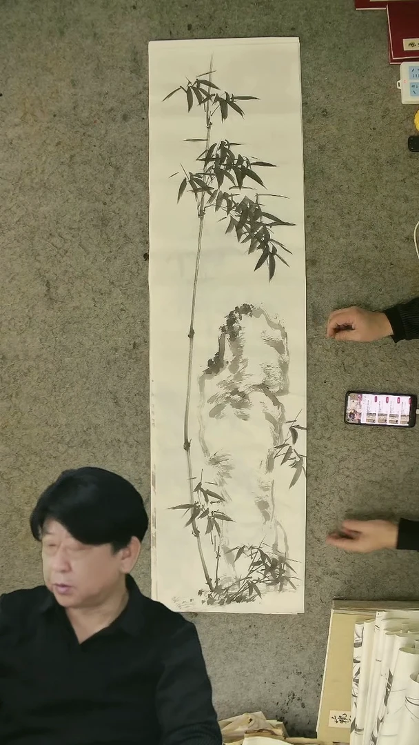 国画四尺对开  墨竹条屏 34*138cm