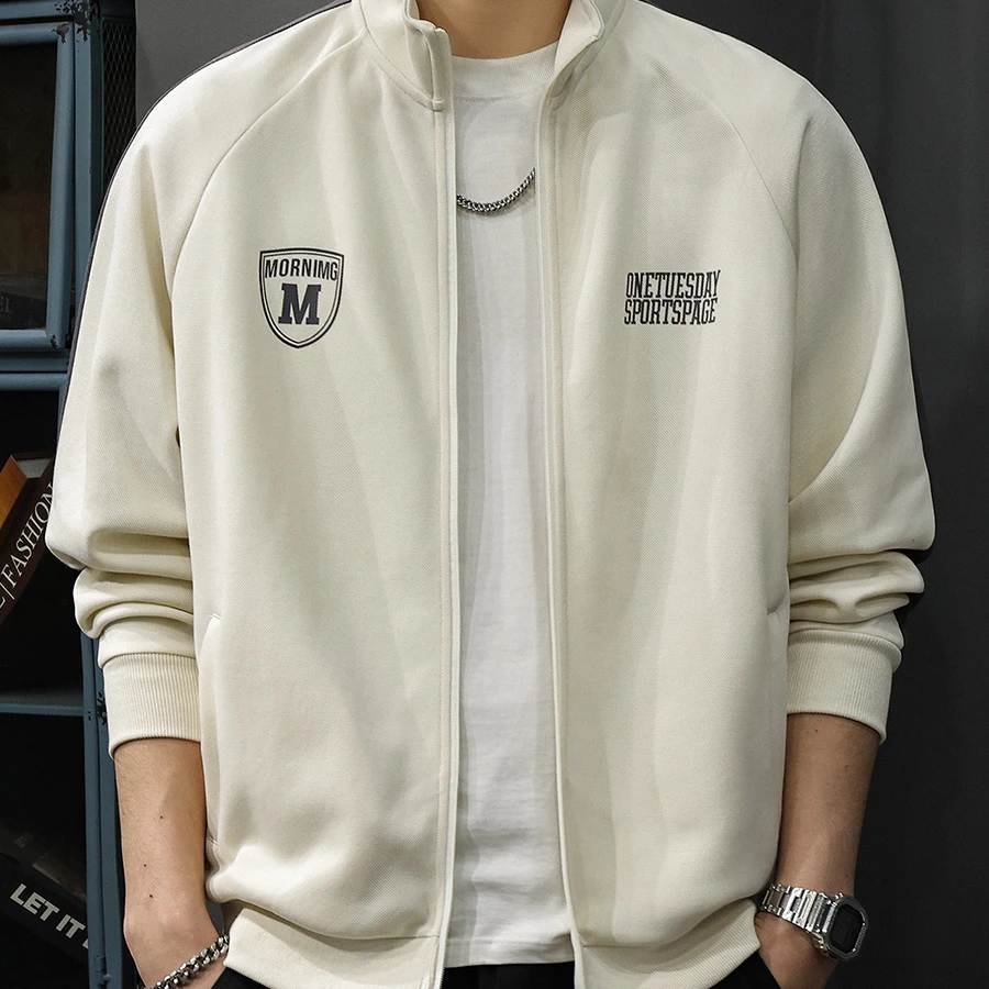 MERCUTON姆尔丘顿美式条纹立领开衫卫衣男春季运动休闲拉链外套潮