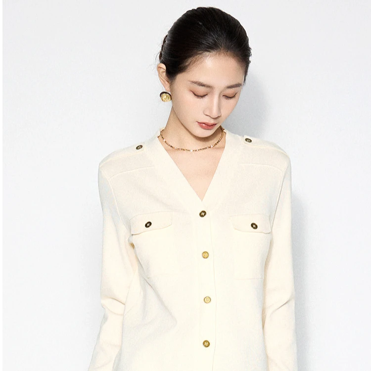 【福利专属】马天奴优雅通勤纯色V领开衫女士长袖外套VHS632SWH0