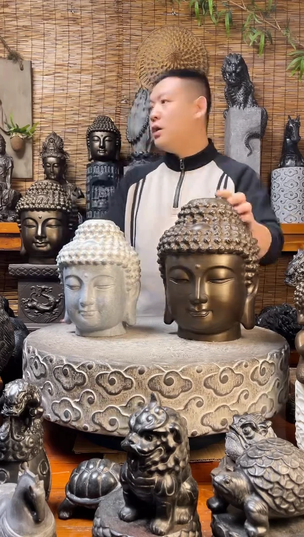 石材遵****司30佛头天然青石雕刻