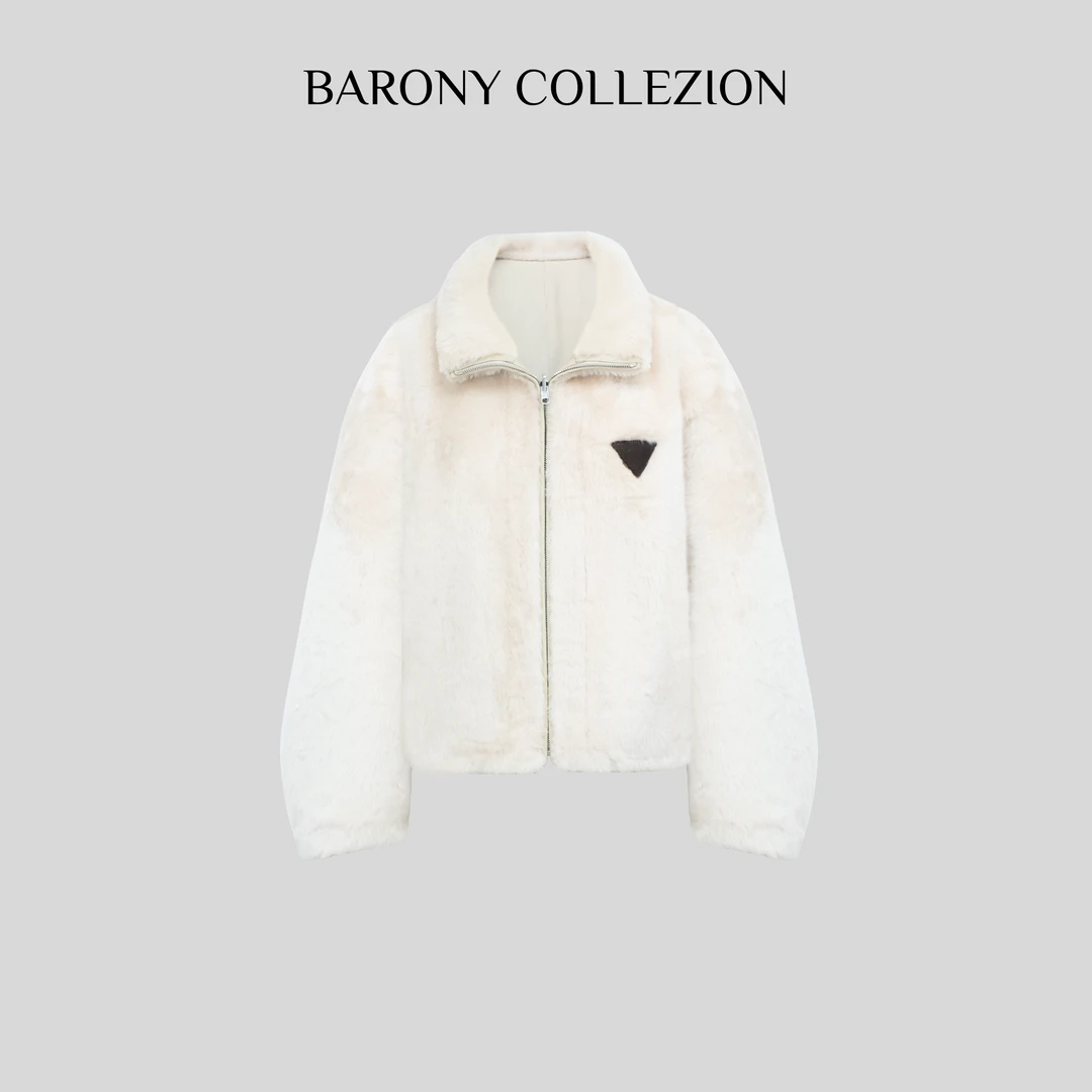 BARONY/86017经典时尚减龄双穿进口美利奴皮草外套皮毛一体