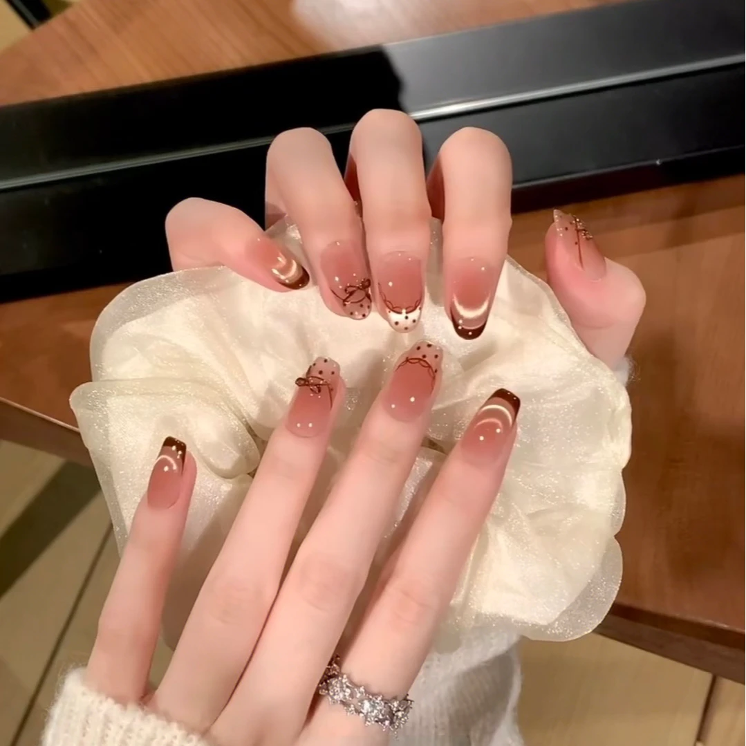 【秋日芭蕾】纯手工定制美甲拆卸穿戴甲粉色纯欲裸色中长款