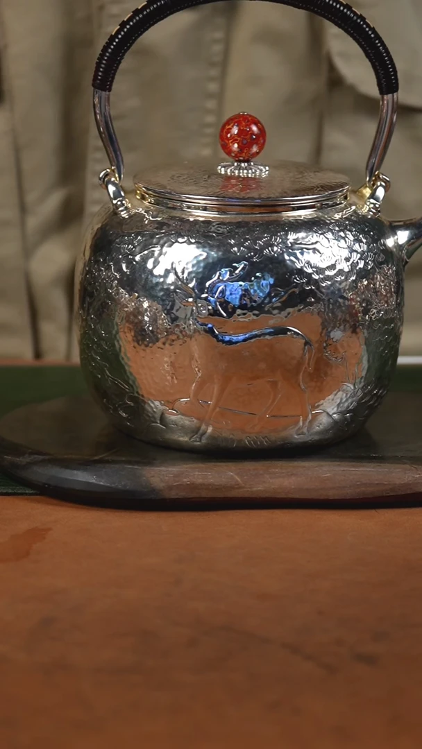 手工锤纹鹤鹿烧水提梁