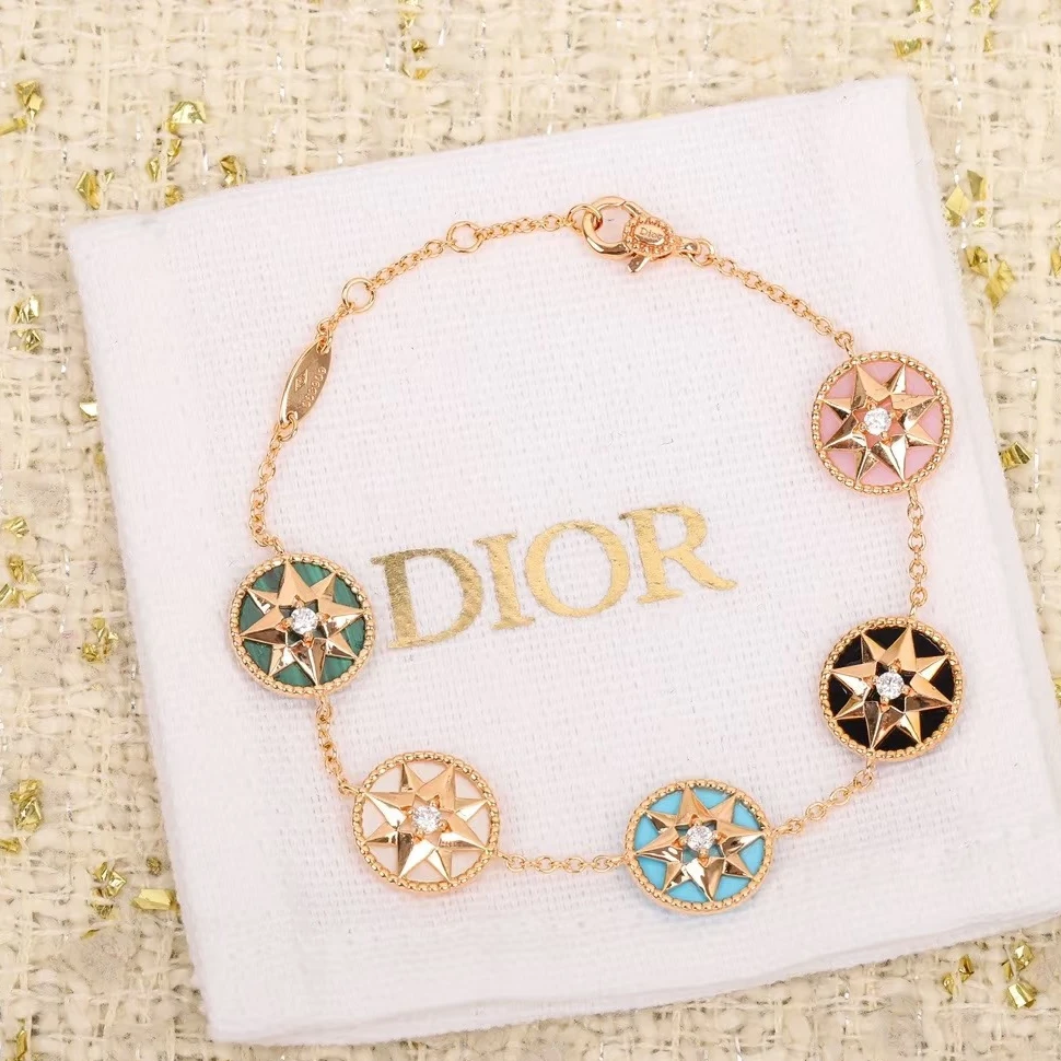99新 DIOR/迪奥 小花6欢  18K黄金 迪奥 五花手链 八芒星 罗盘