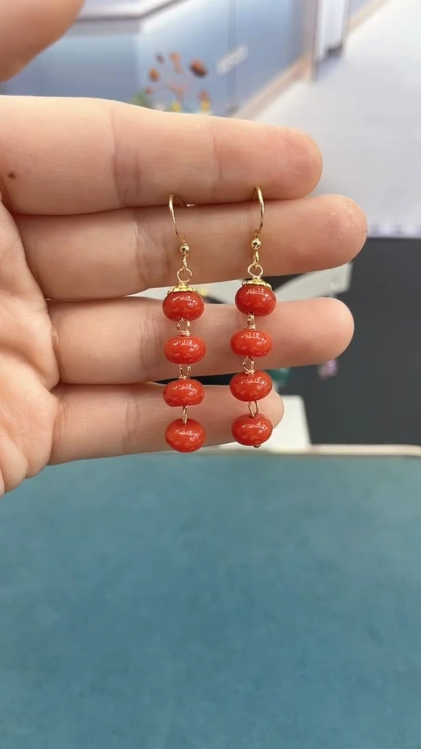 未镶嵌南红玛瑙耳饰8mm红色四珠