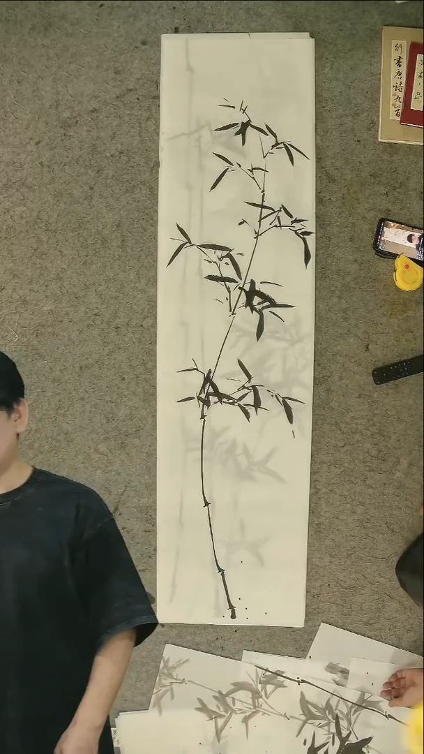 国画四尺对开  墨竹条屏 34*138cm