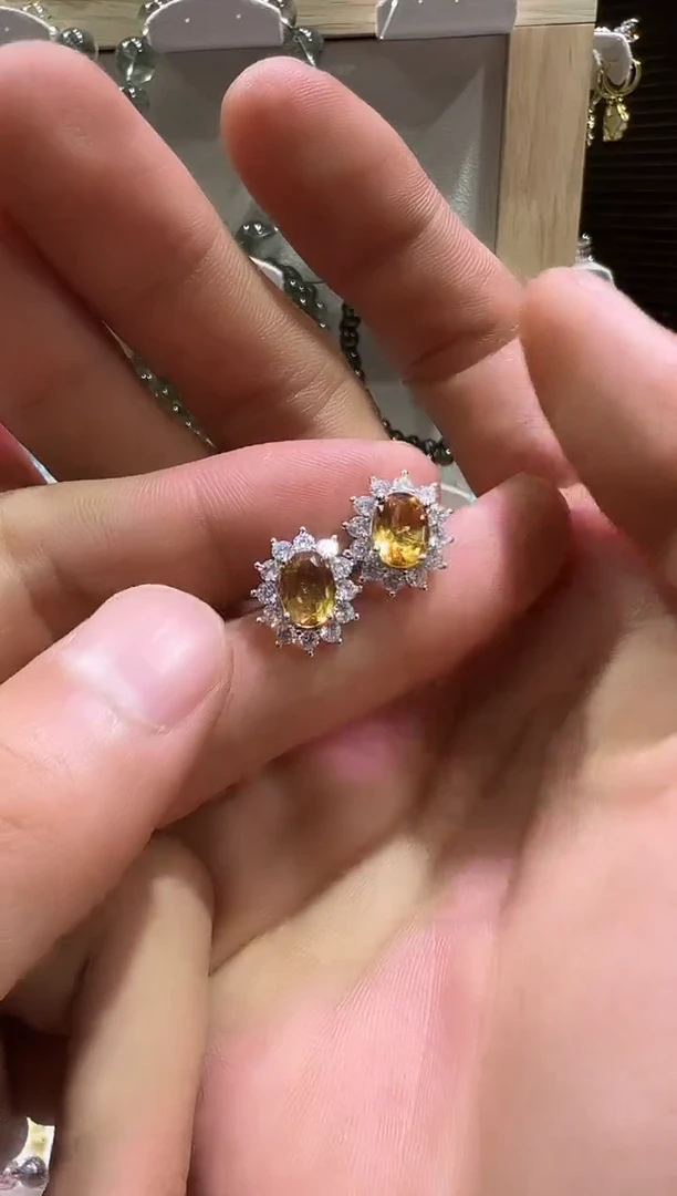 水晶耳饰银S925镶嵌水晶耳饰 多样性发一