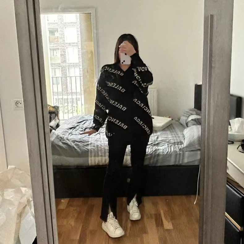99新 Balenciaga/巴黎世家 X12538 黑色嵌花满印针织毛衣 38 S码