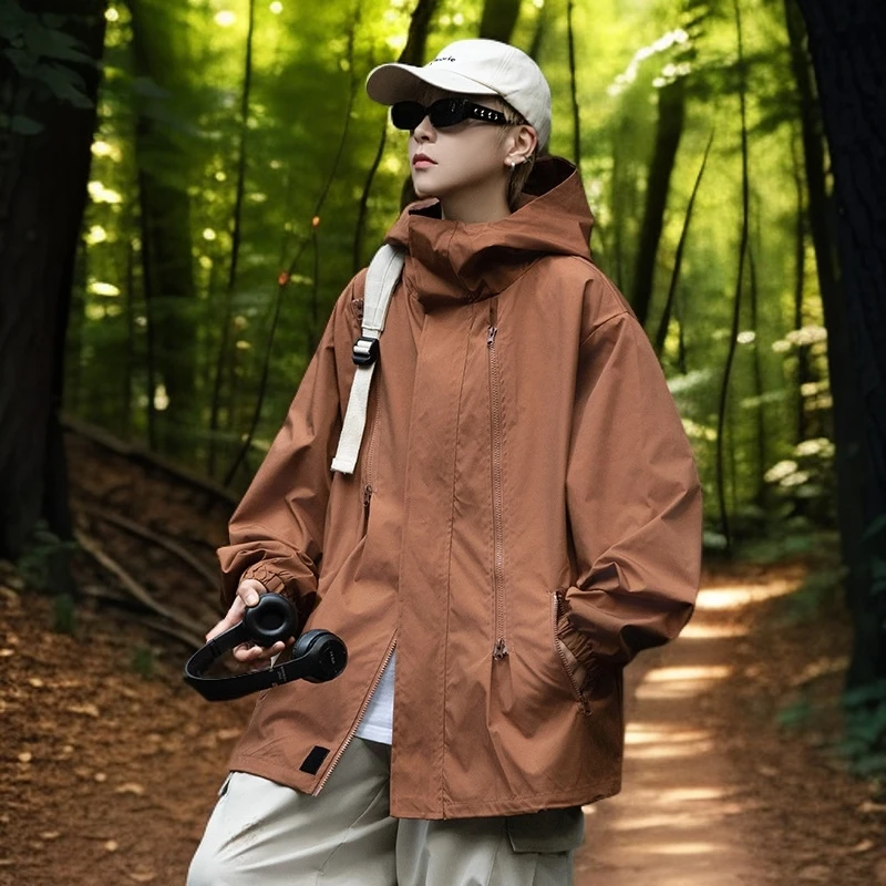 上衣可外夹克春季冲锋衣潮流男山系百搭情侣款冲锋衣男士连帽二开