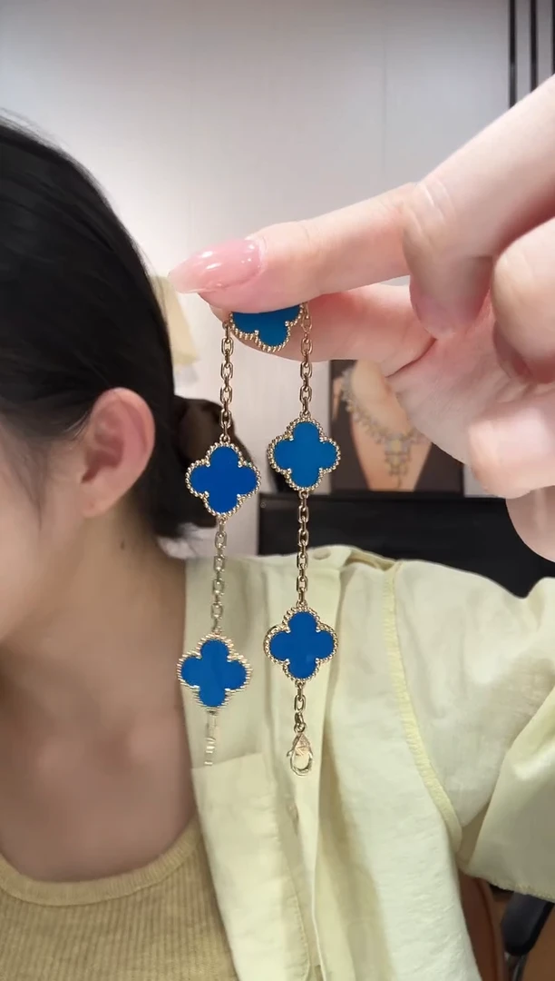 玛瑙/玉髓手链18K金镶嵌蓝色k黄，五花手链GHJ24版