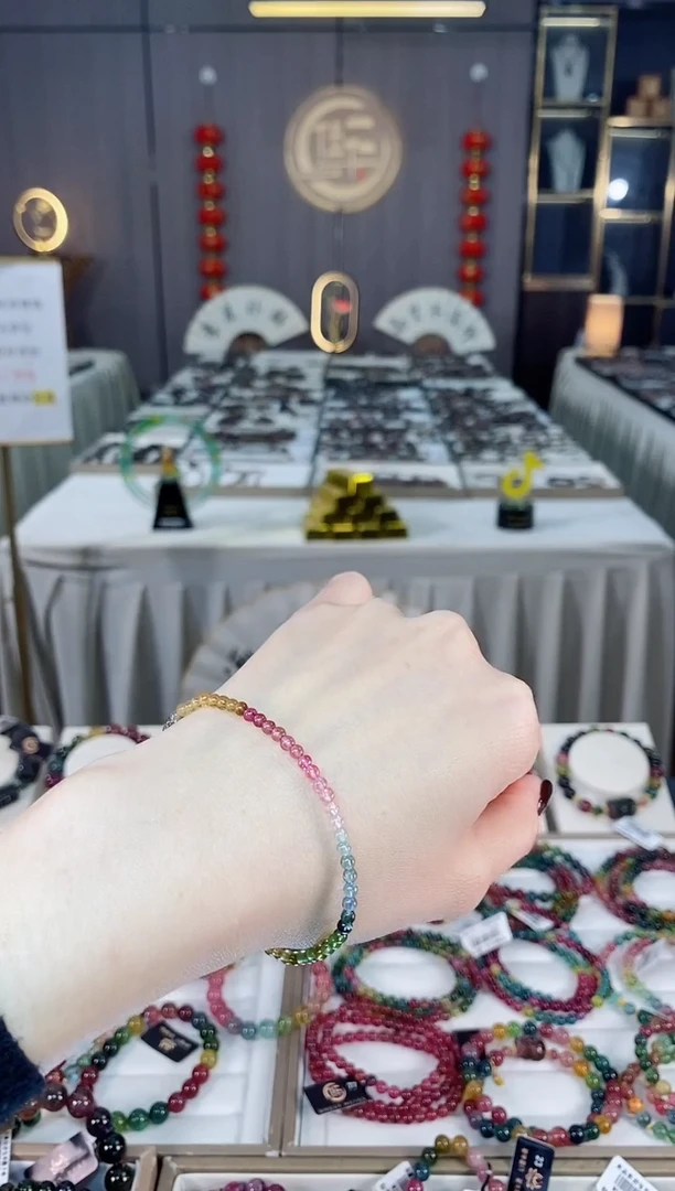 未镶嵌老矿碧玺色标净体单圈手串3mm+碧玺dan多样性发货一条