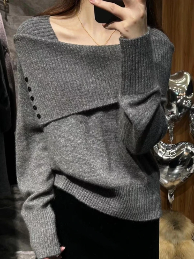 软糯灰色毛衣女秋冬慵懒高级感独特超好看质绝美小香风针织上衣