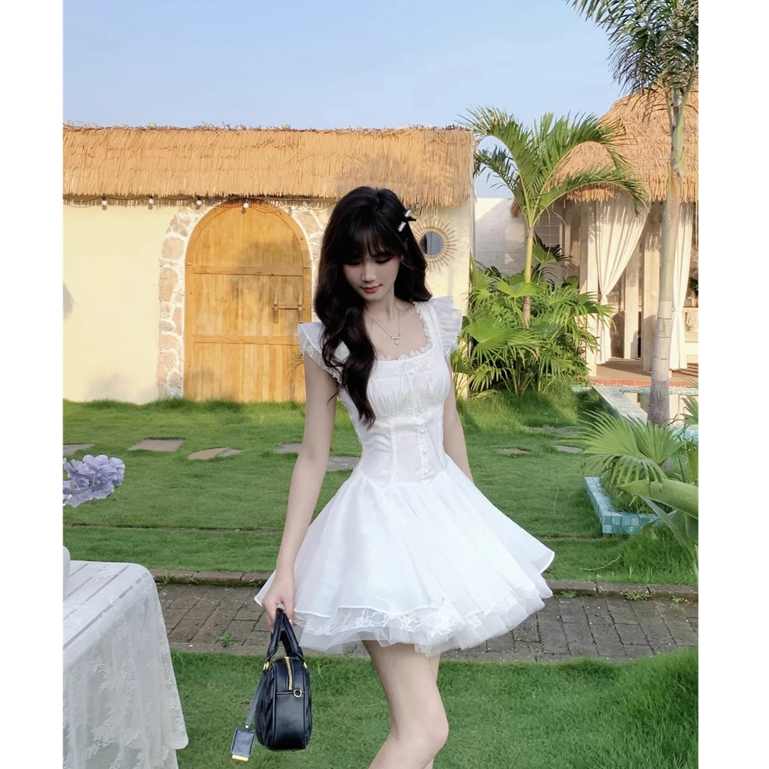 纱与芭蕾 夏季2025法式重工在逃公主裙网纱蓬蓬裙蕾丝连衣裙