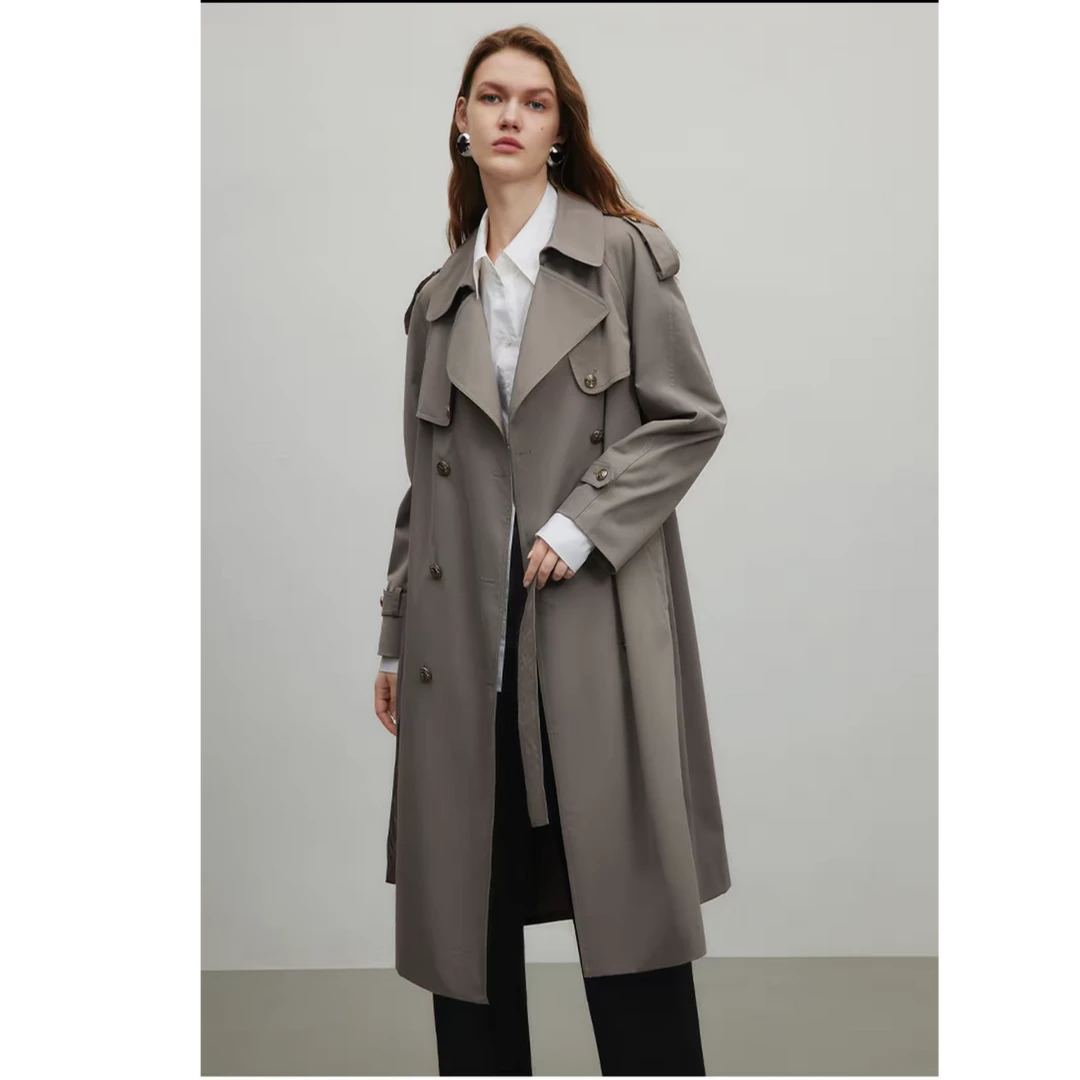 高级感风衣女秋季双排扣腰带设计飒美垂感长款外套Y424301956