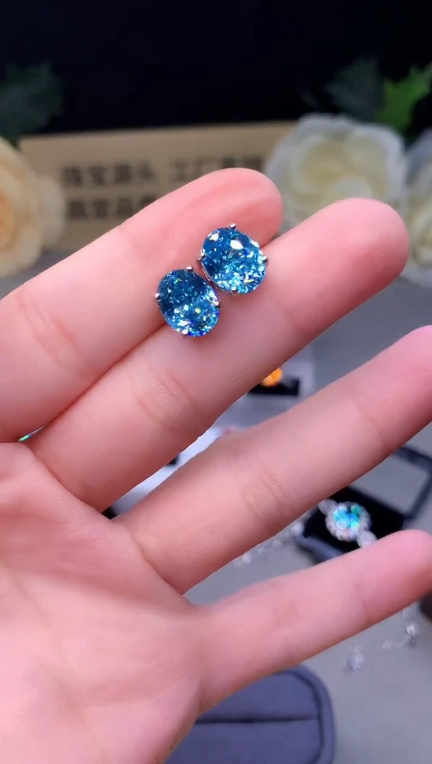 银S925镶嵌耳钉帕拉依巴碧玺0117