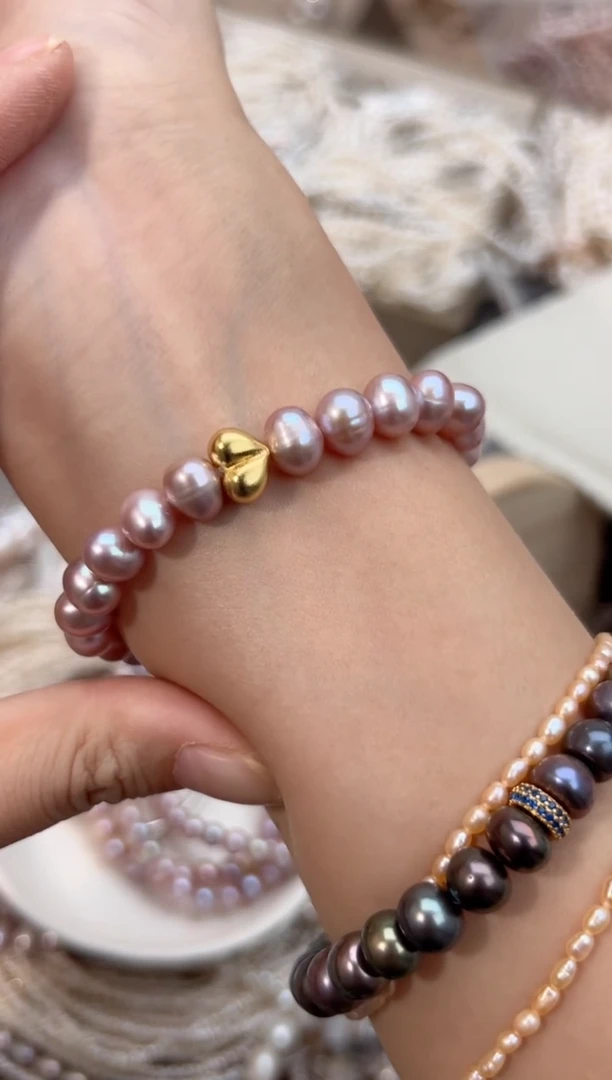 未镶嵌23淡水珍珠无核*强光珍珠项链（金属粉紫色）7-8mm