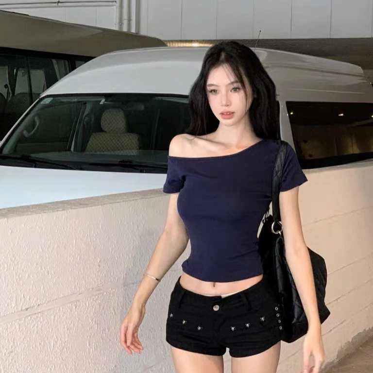 501-600正肩显瘦T恤女夏季辣妹百搭修身短款上衣