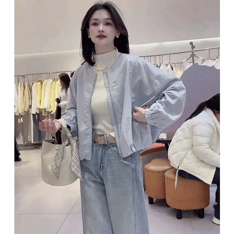 圆领休闲纯色短款棒球服外套女春季新款小个子简约高级感夹克上衣