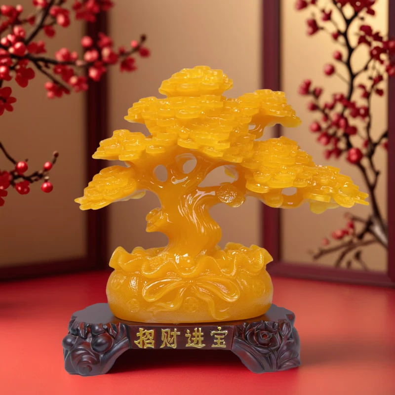 中式新款发财树工艺品家居客厅玄关电视柜装饰品开业礼物创意摆件
