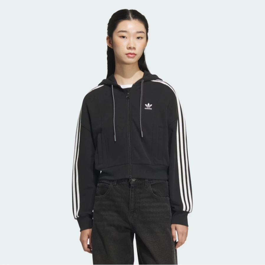 adidas/阿迪三叶草女复古穿搭法式毛圈布短款运动连帽外套JM8056