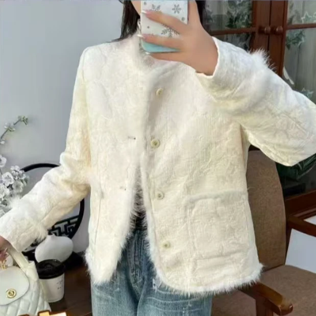 【锦衣服饰】MXY 8129（24729）新中式拼接毛羽绒外套