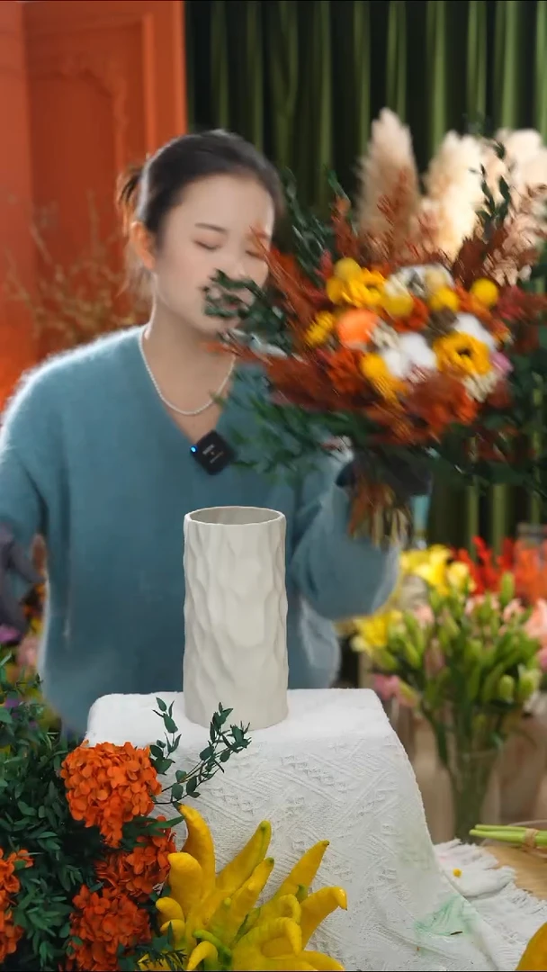 陶瓷花瓶 肌理感直筒花瓶
