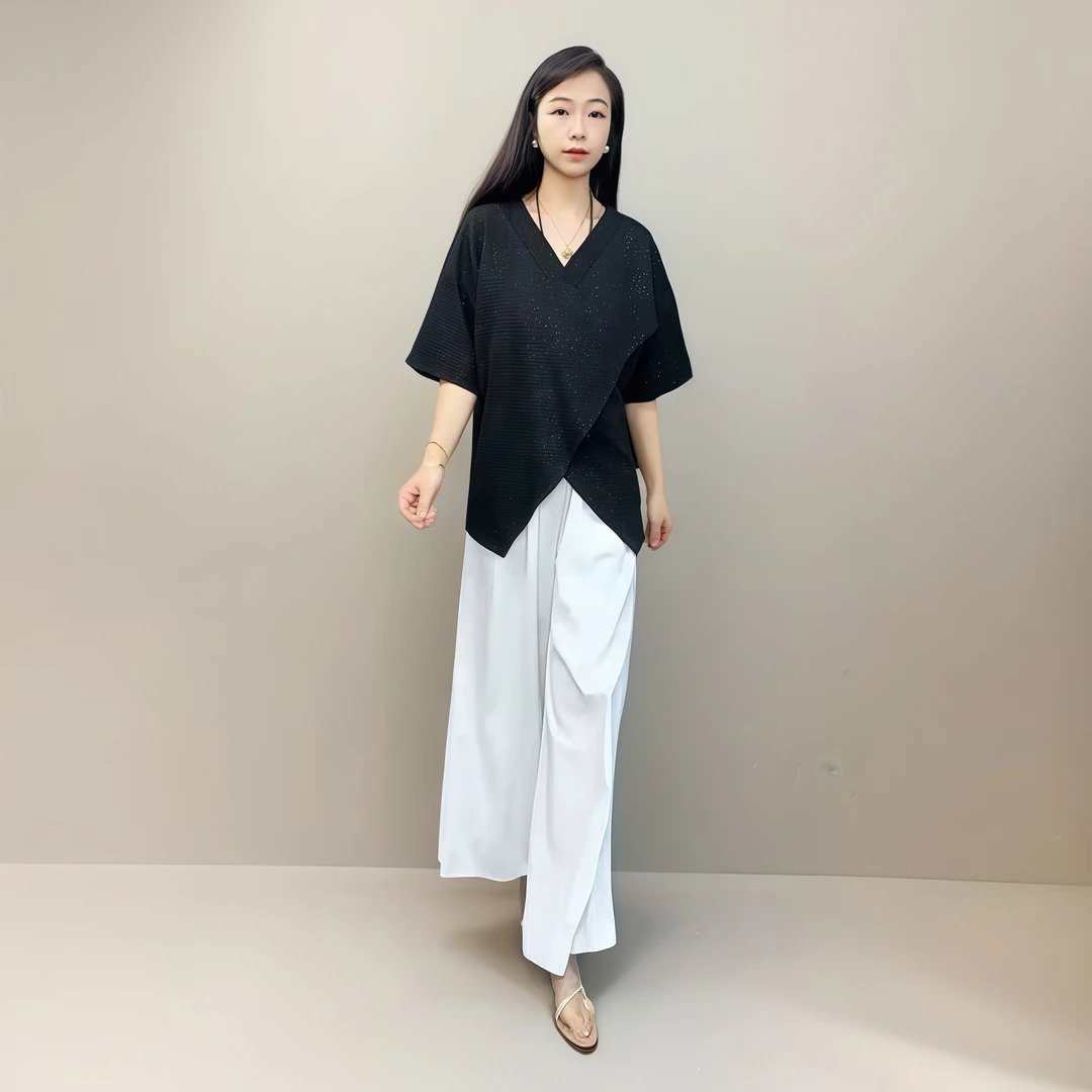 休闲时尚气质百搭宽松设计师简约不规则上衣6857（黑色）