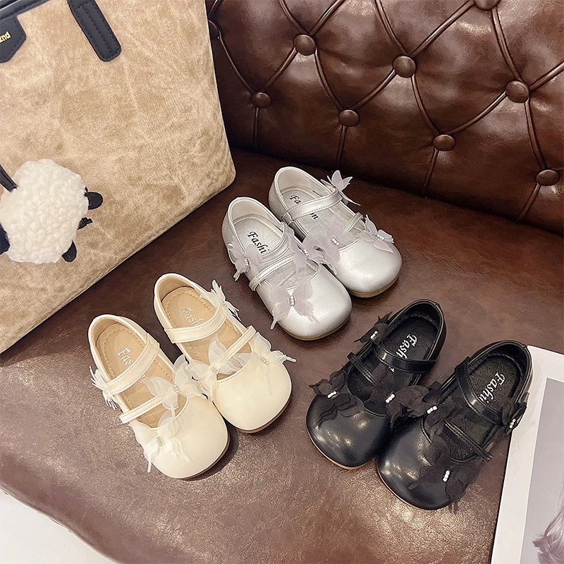 女童小皮鞋2025新款秋季儿童鞋时尚甜美蝴蝶结软底公主鞋平底单鞋