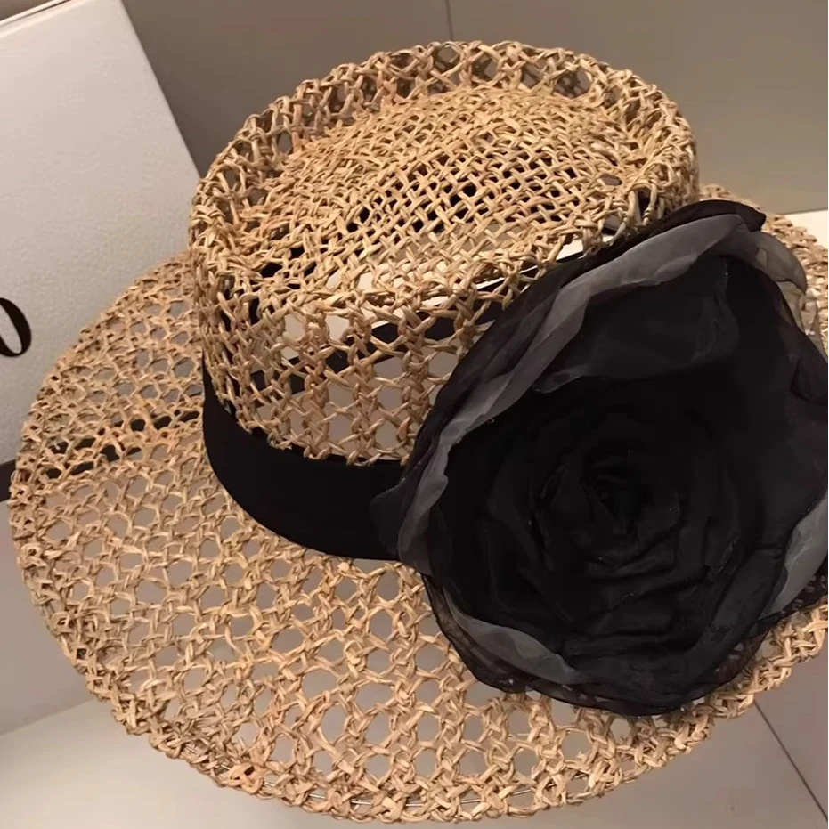 英国【轻奢】Cosp Kosp 法式手工编织平顶草帽子女夏防晒镂空帽优雅