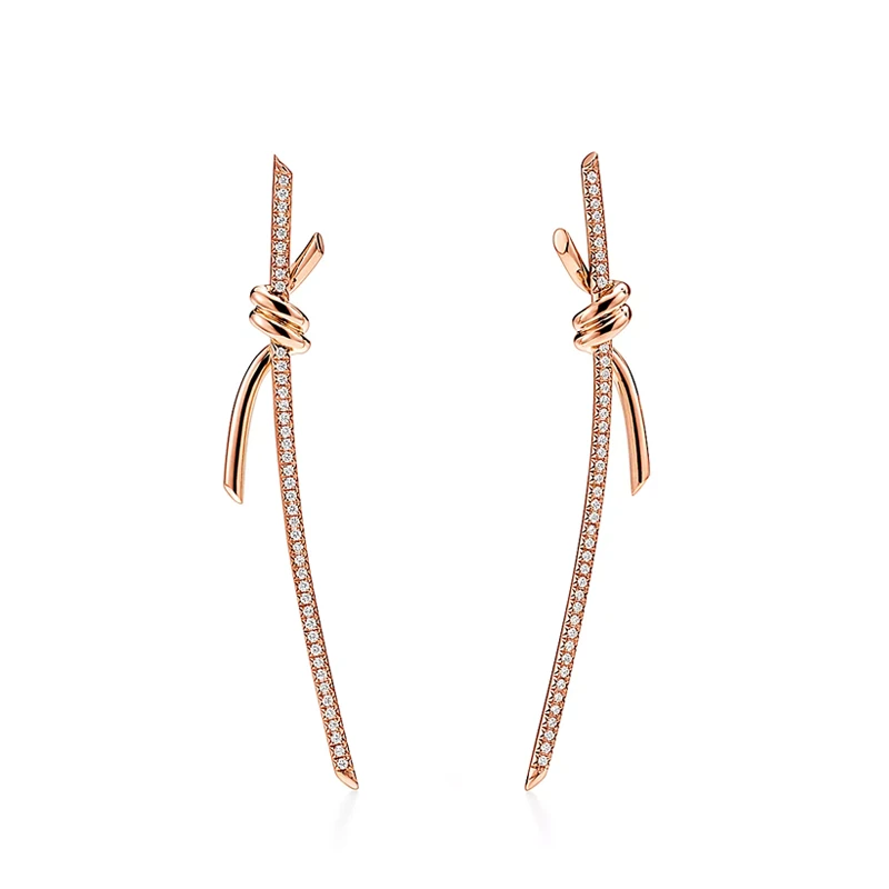FXM/梓珊 合金合成锆石耳饰 时尚气质纽结细长版镶嵌耳饰 ZF-A335