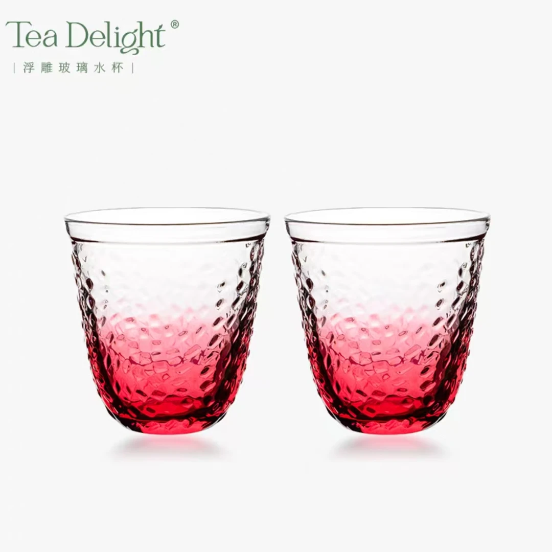 【TD家】300ML 热烈红流沙手握杯 冷水杯 玻璃材质 两个装带礼盒