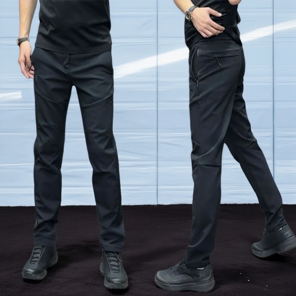 男款冬款裤子秋冬男士黑色直筒裤户外宽松冲锋裤冬季工装休闲裤