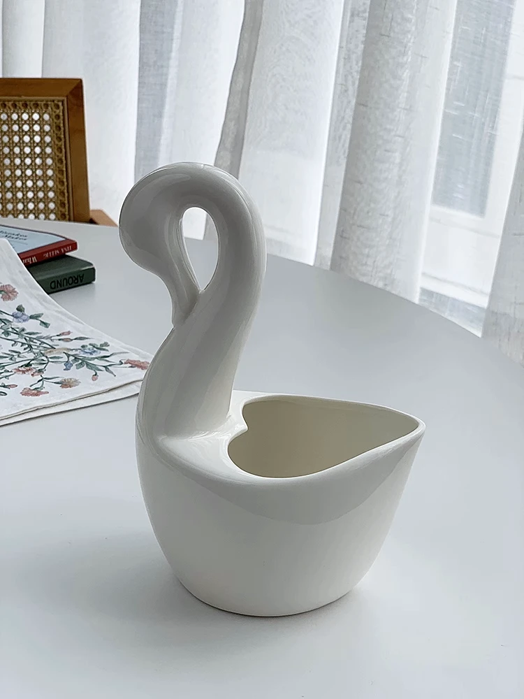 天鹅收纳摆件+10个勺子 田园陶瓷餐勺叉筷收纳盒钥匙饰品天鹅摆件