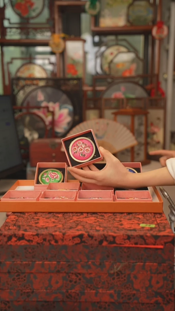 扇子镜子 绣花双面非遗