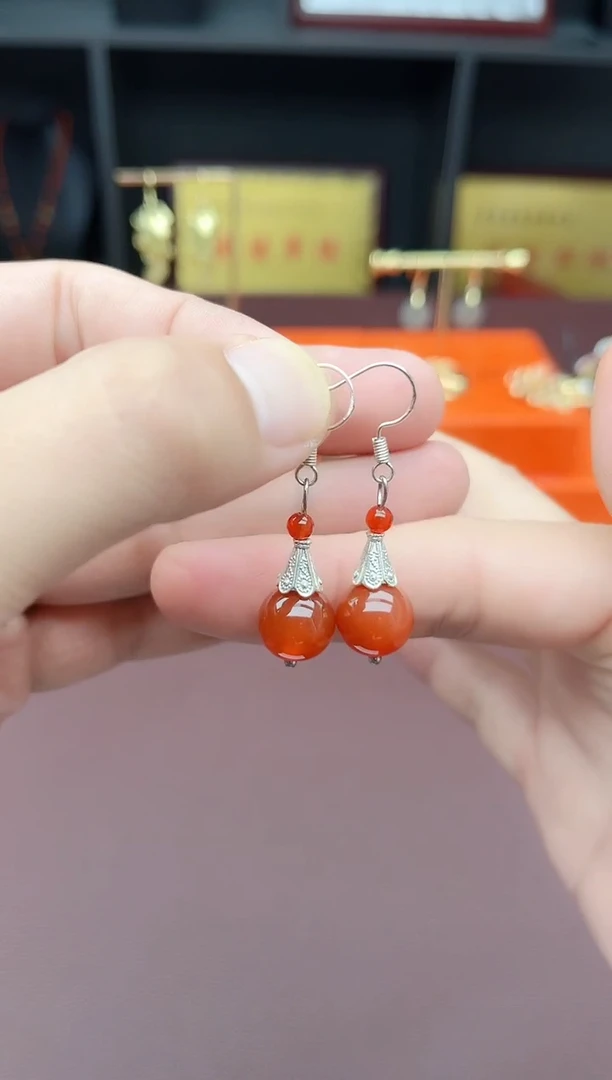 玛瑙/玉髓耳饰银S925镶嵌713000