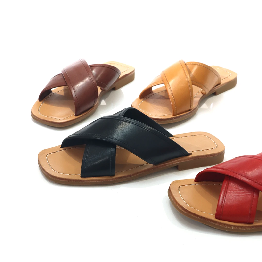 马皮水洗夏季手工真皮底交叉带拖鞋罗马外穿复古凉拖鞋XC2025-1