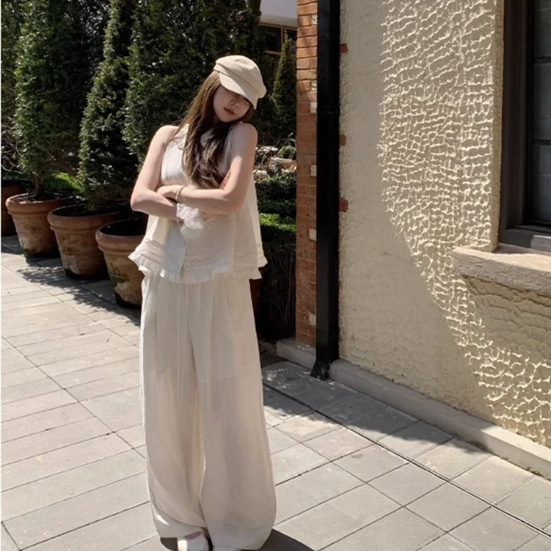 背心+阔腿裤通勤时尚套装夏季宽松女装网红上衣轻熟风休闲裤韩系