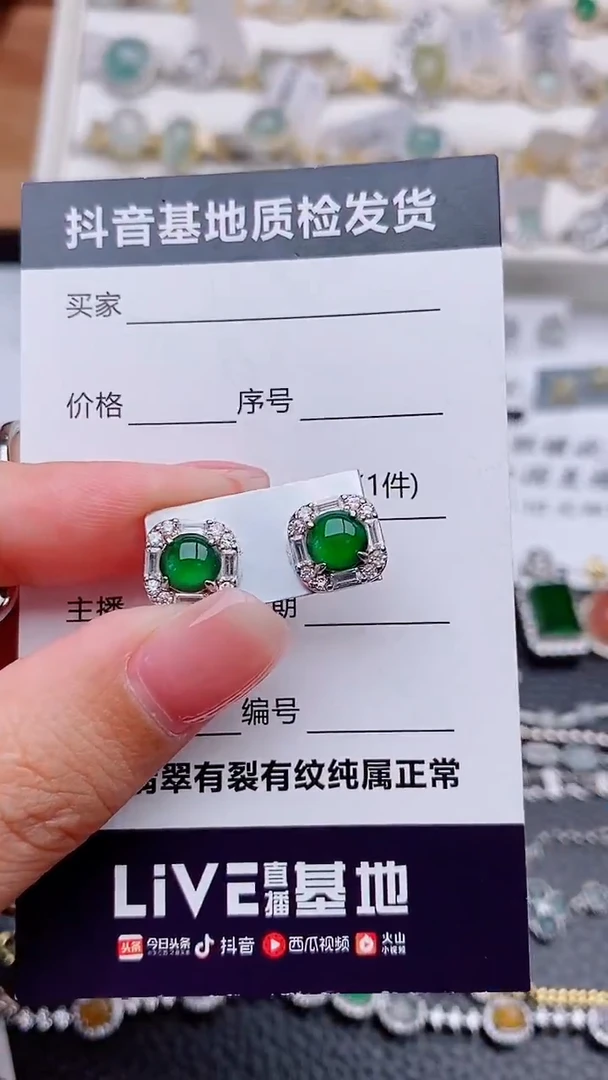 银S925镶嵌翡翠耳饰.............