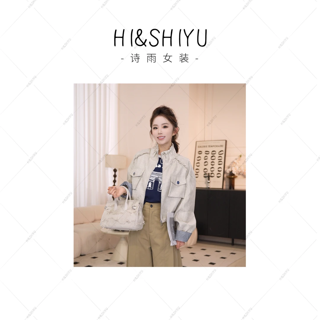 HISHIYU【漫步巴黎】莱赛尔+亚麻 春季新款时尚亚麻外套女夹克上衣