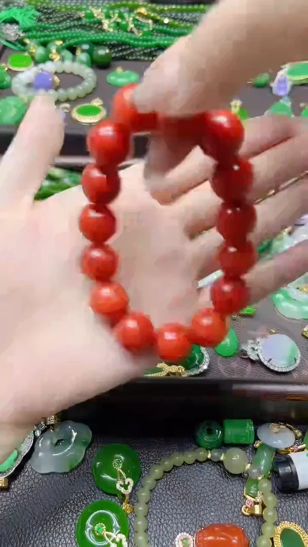 翡翠未镶嵌颈饰14mm红翡手串