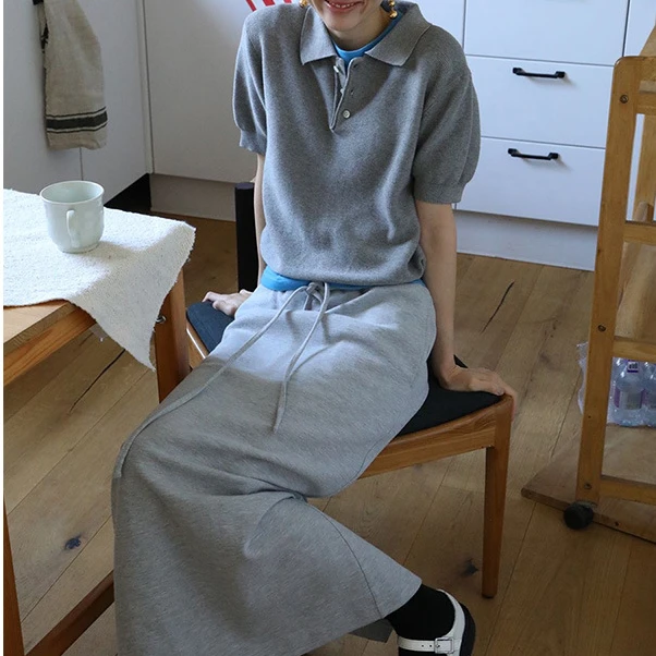 衣满满 格雷系穿搭 高腰抽绳半身裙女2025春款后开叉垂感裙子