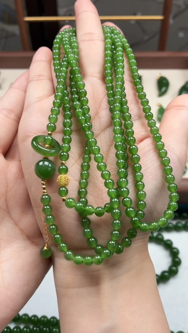 和田玉（碧玉）未镶嵌项链5mm双层项链