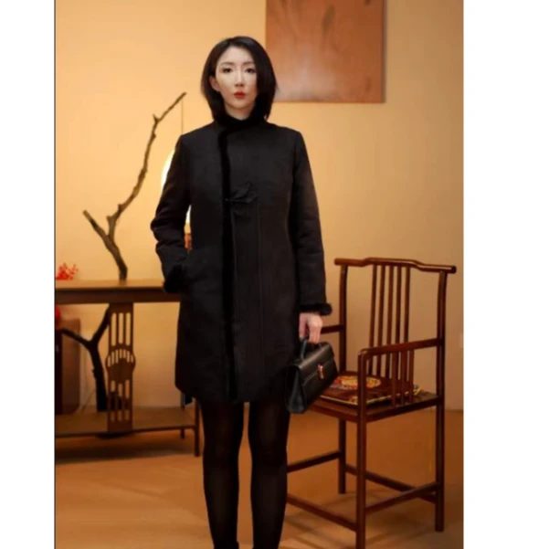 25新款香云纱水貂毛领鹅绒羽绒服7087