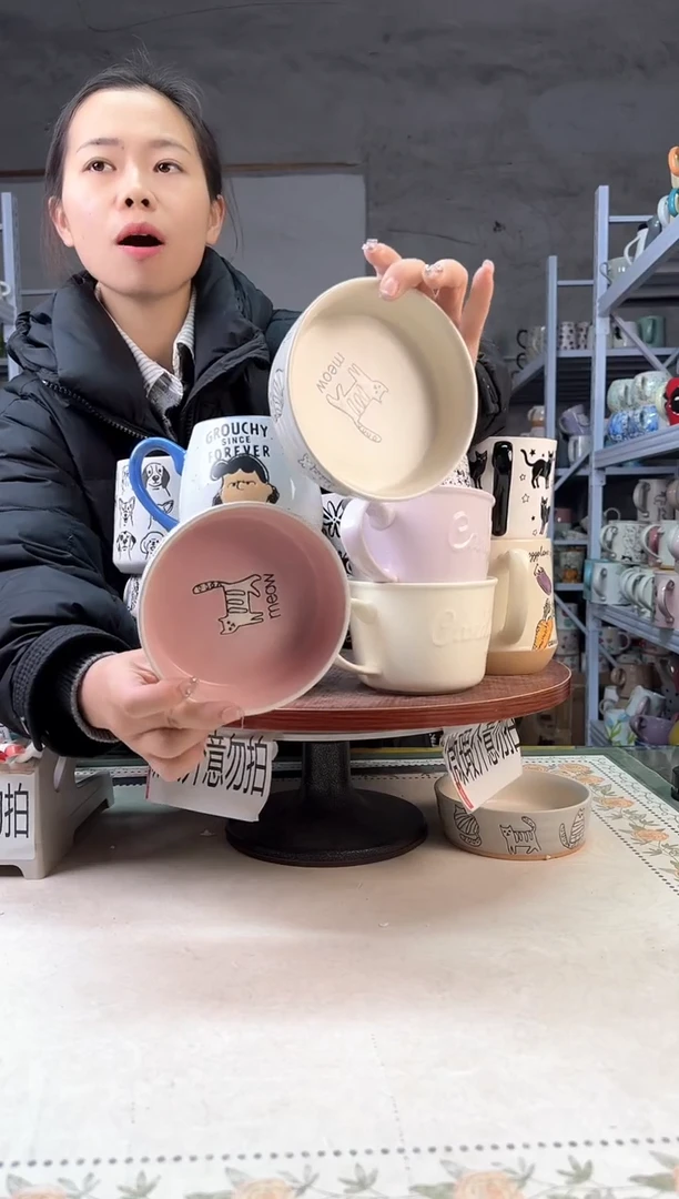 【闪购商品】陶瓷无盖款粉白猫盘5.5寸