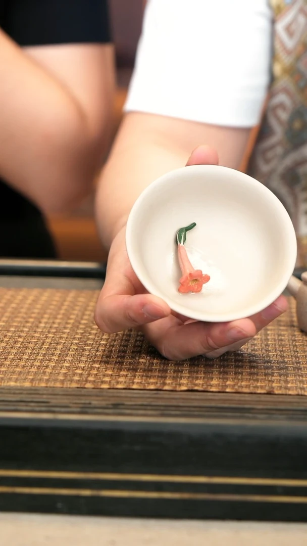 茶壶紫砂WXT16《凌霄花普洱杯》白玉段