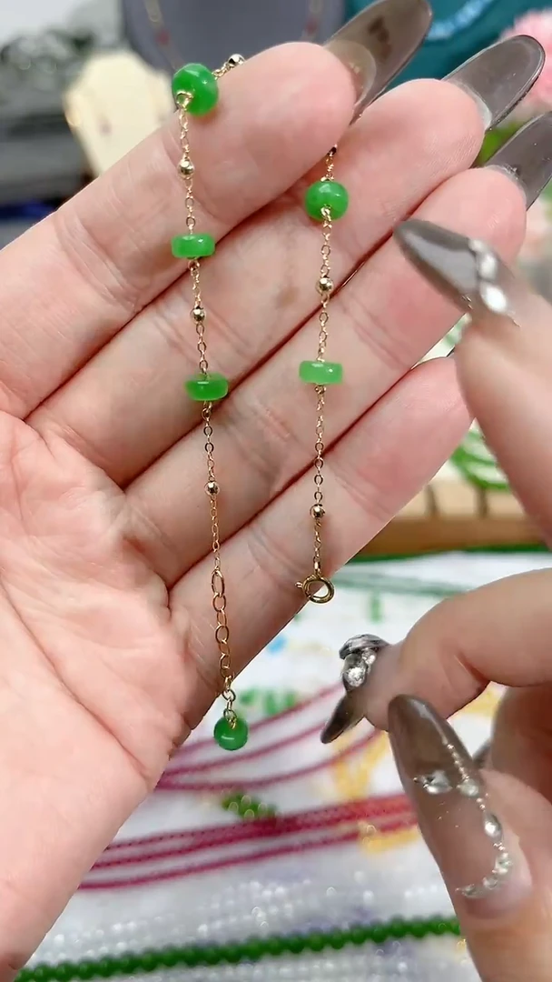 【闪购商品】翡翠手链14K金镶嵌满79