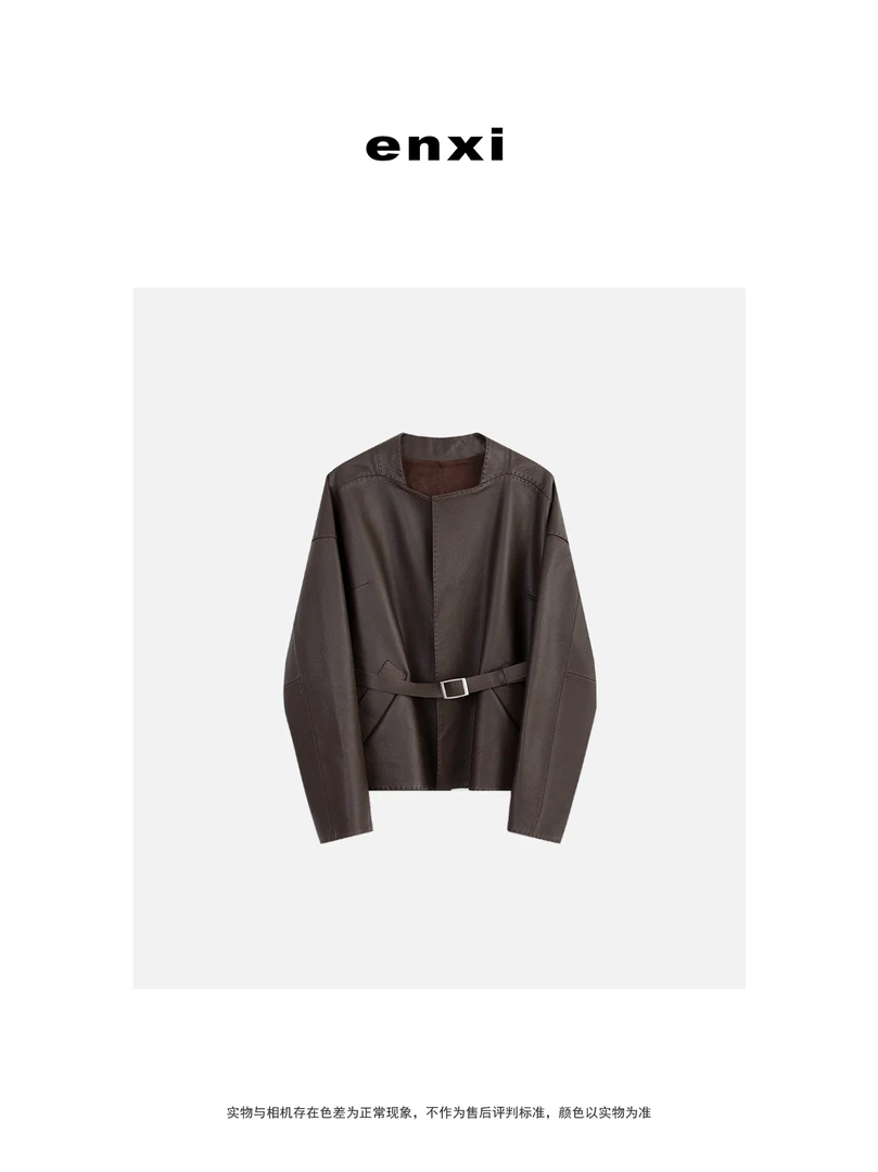 【恩熙】羊皮革内里麂皮绒带腰带皮衣外套KF1001432